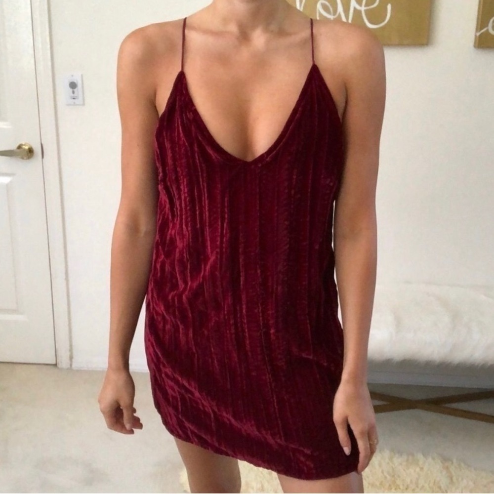 Nightcap Size 1 (S) Velvet Slip Dress in Burgundy Spaghetti Straps